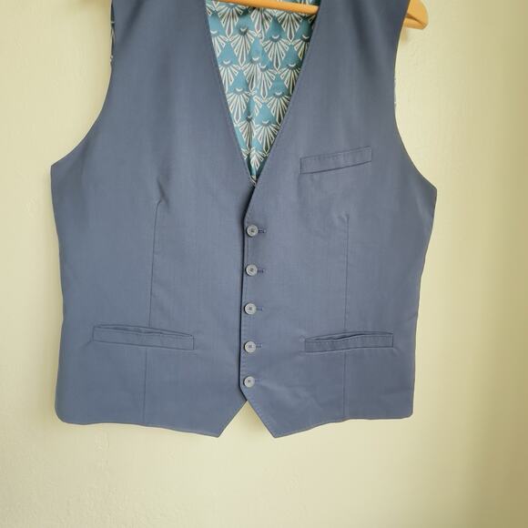 Ted Baker Men’s Wool Vest Navy Waistcoat with Patterned Lining V‑Neck Button 44R - Picture 4 of 9
